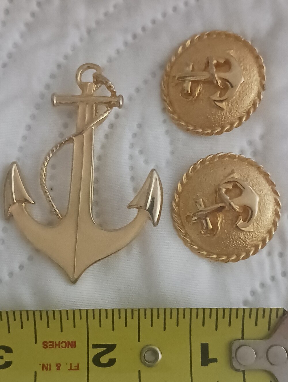 Gold Anchor Brooch and Clip Earrings Maeve Carr & Parklane  - Nautical Jewelry - Picture 2 of 9